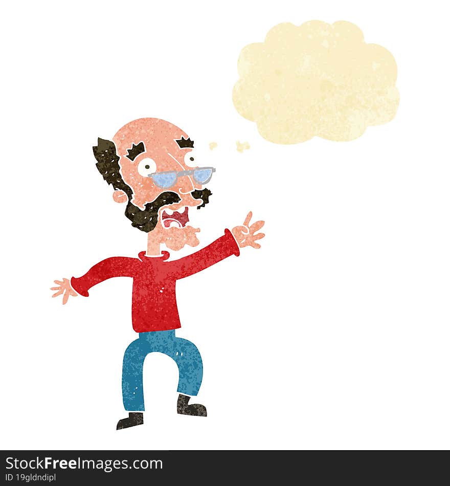 cartoon frightened old man with thought bubble