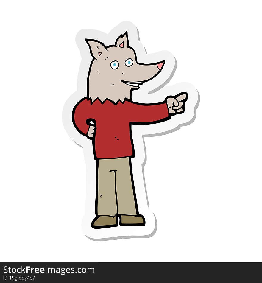 Sticker Of A Cartoon Wolf Man Pointing