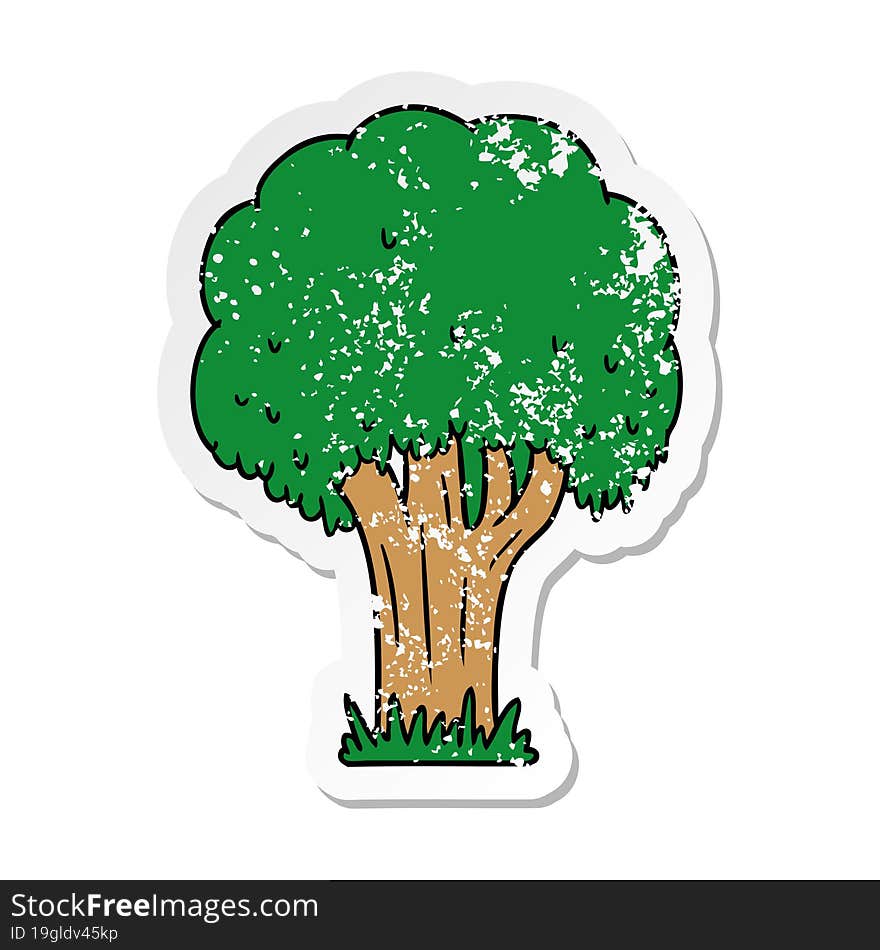 distressed sticker cartoon doodle of a summer tree