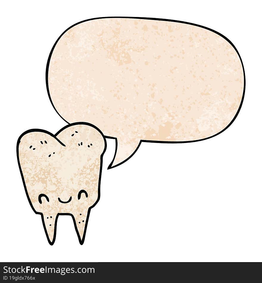 cartoon tooth and speech bubble in retro texture style