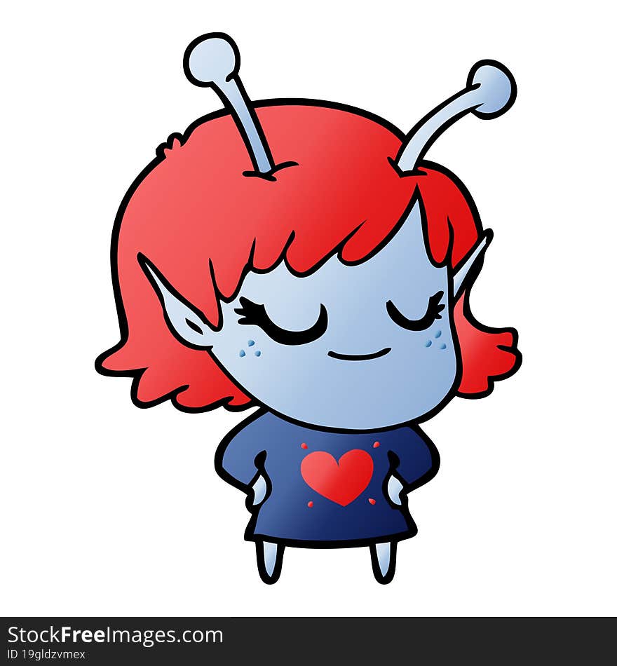 smiling alien girl cartoon with love heart. smiling alien girl cartoon with love heart