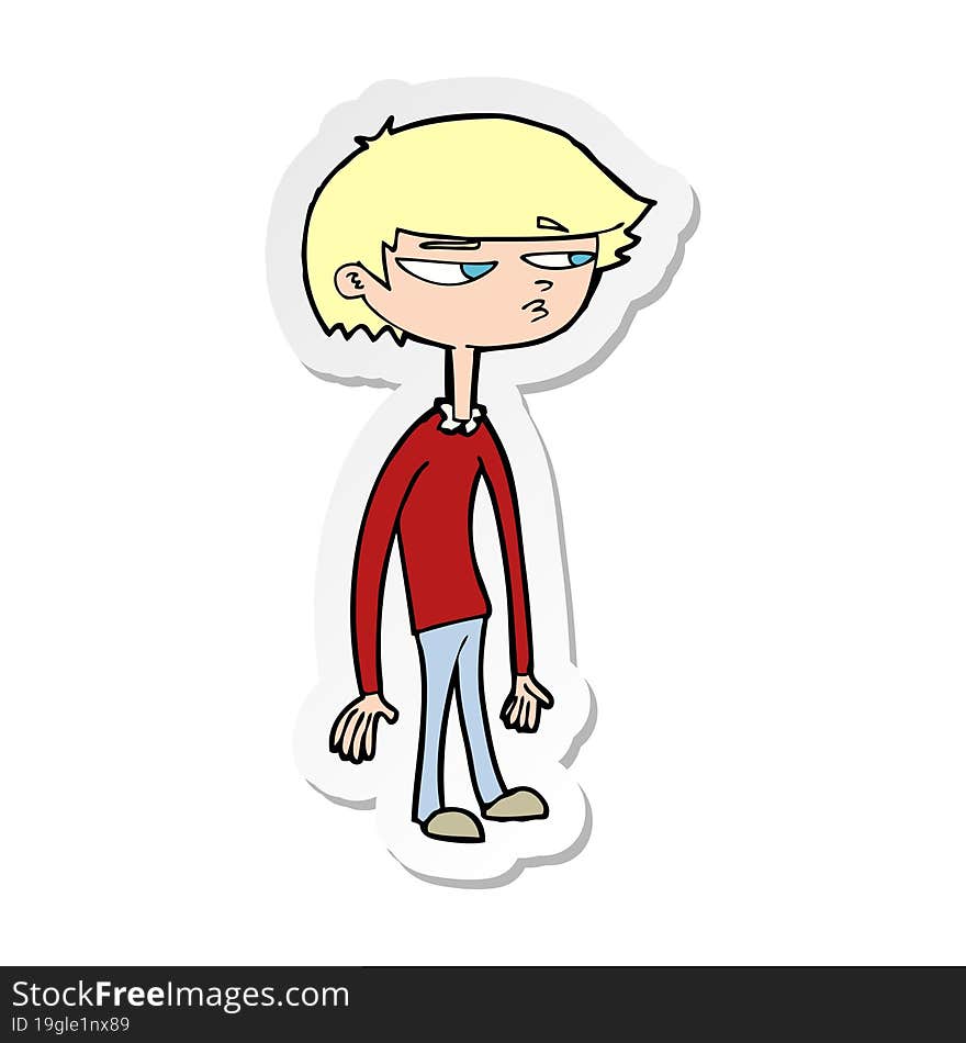 sticker of a cartoon suspicious boy