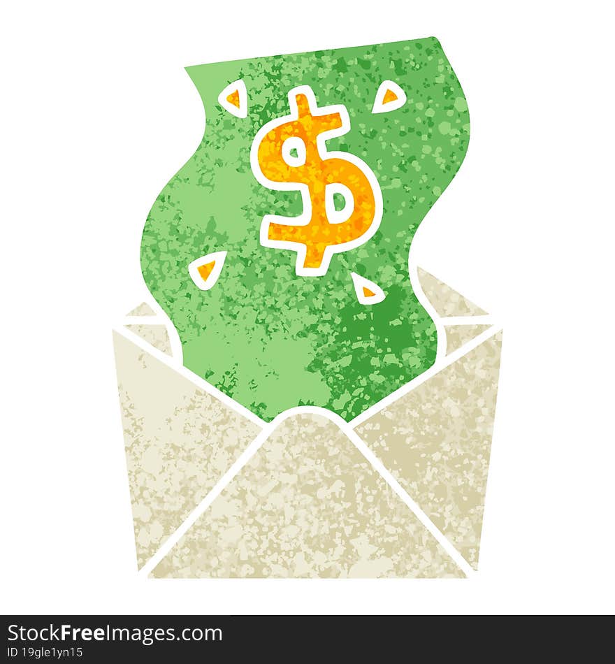 quirky retro illustration style cartoon dollar in envelope