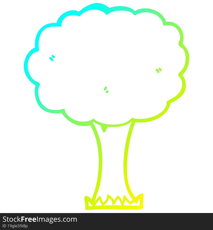 cold gradient line drawing of a cartoon tree