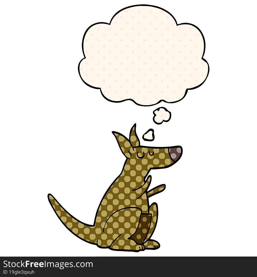 cartoon kangaroo with thought bubble in comic book style