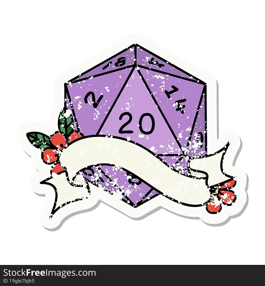 Natural Twenty D20 Dice Roll Grunge Sticker