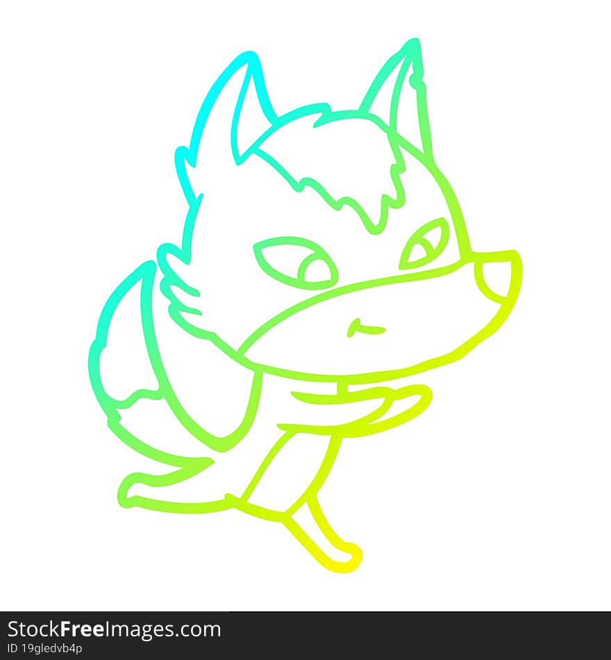 cold gradient line drawing friendly cartoon wolf running