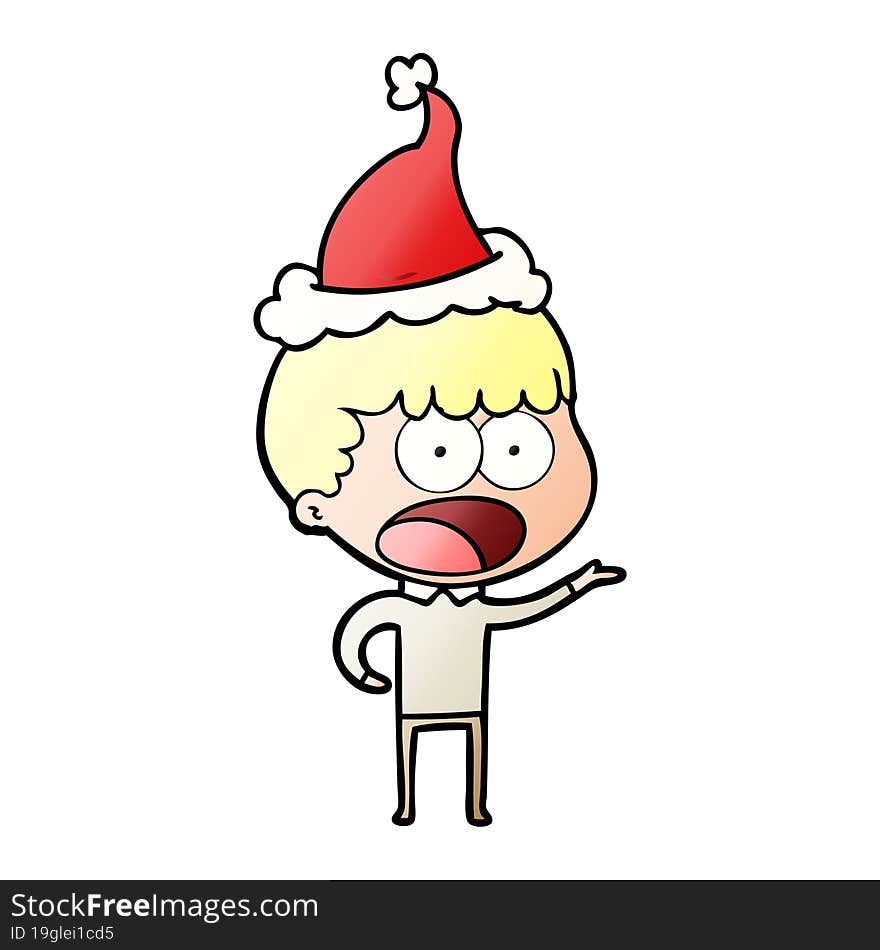 gradient cartoon of a shocked man wearing santa hat