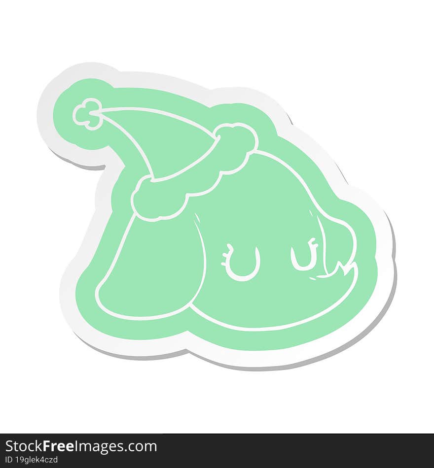 cartoon  sticker of a elephant face wearing santa hat