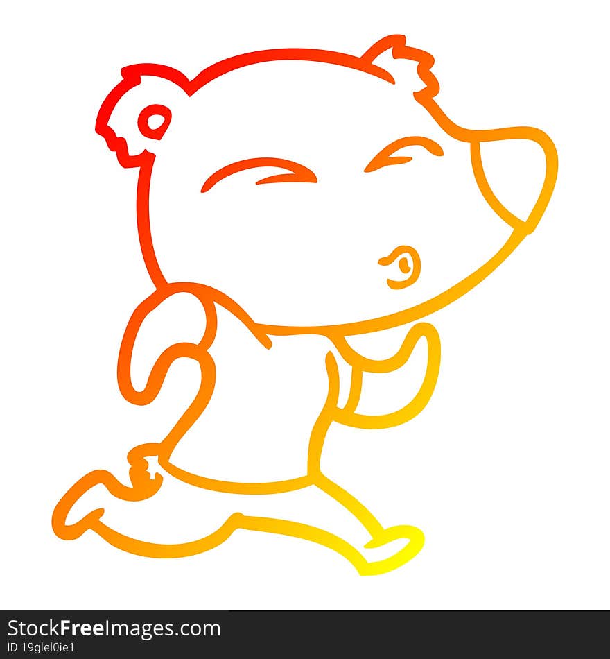 warm gradient line drawing cartoon jogging bear