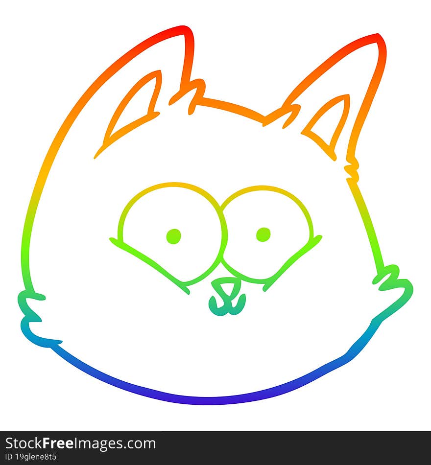 rainbow gradient line drawing of a cartoon cat face