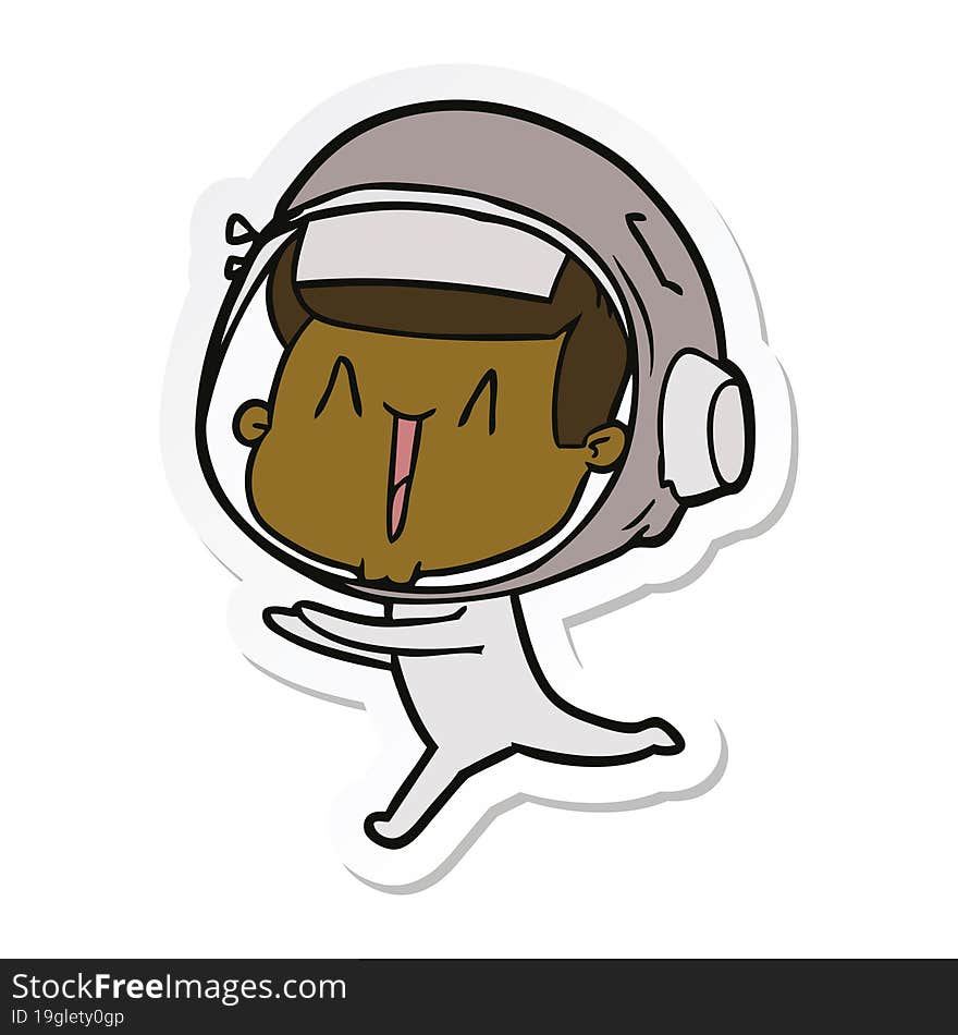 sticker of a happy cartoon astronaut running