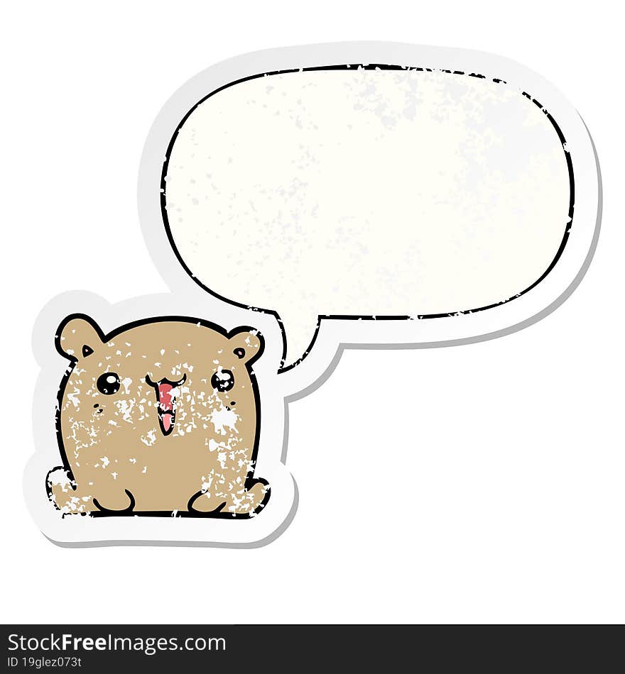 Cute Cartoon Bear And Speech Bubble Distressed Sticker