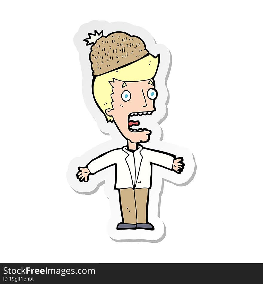 sticker of a cartoon man wearing winter hat