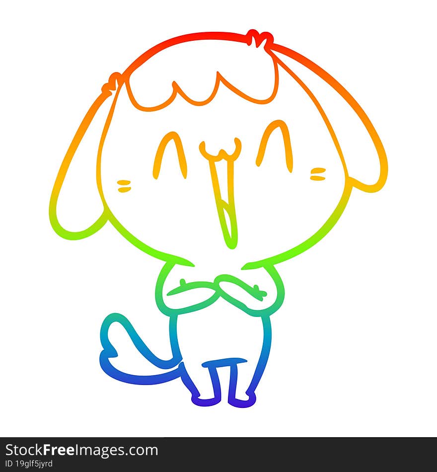 rainbow gradient line drawing of a cute cartoon dog