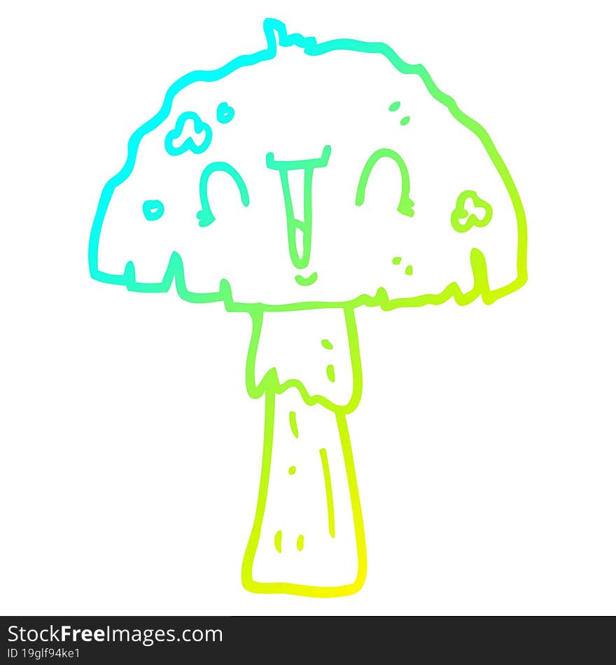 Cold Gradient Line Drawing Cartoon Mushroom