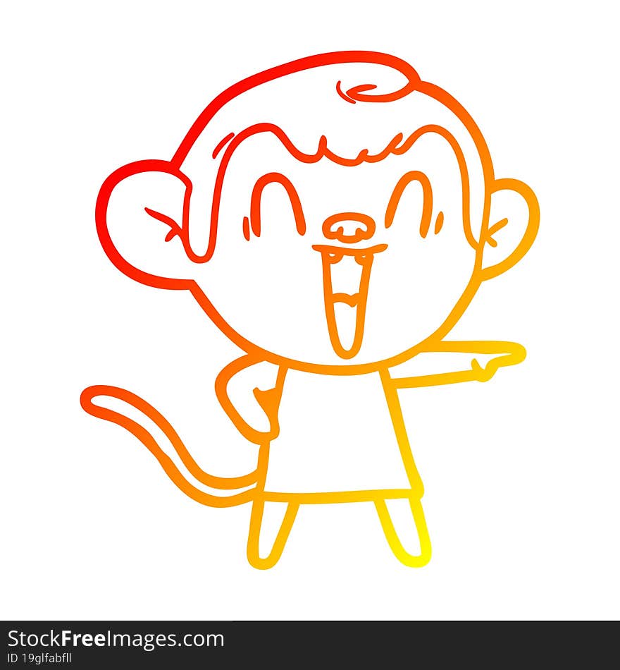 warm gradient line drawing cartoon laughing monkey