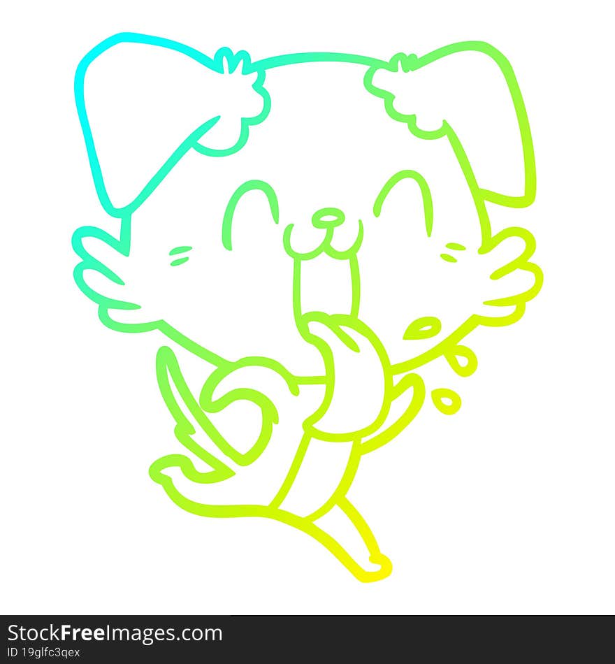 cold gradient line drawing cartoon panting dog running