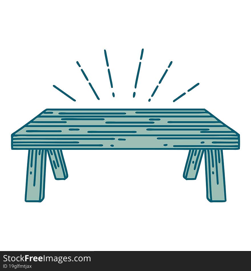 illustration of a traditional tattoo style wood table