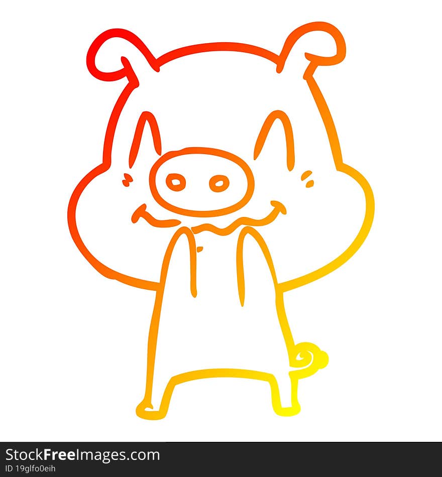 warm gradient line drawing nervous cartoon pig