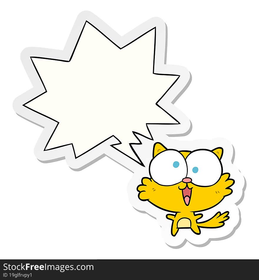 cute cartoon crazy cat with speech bubble sticker