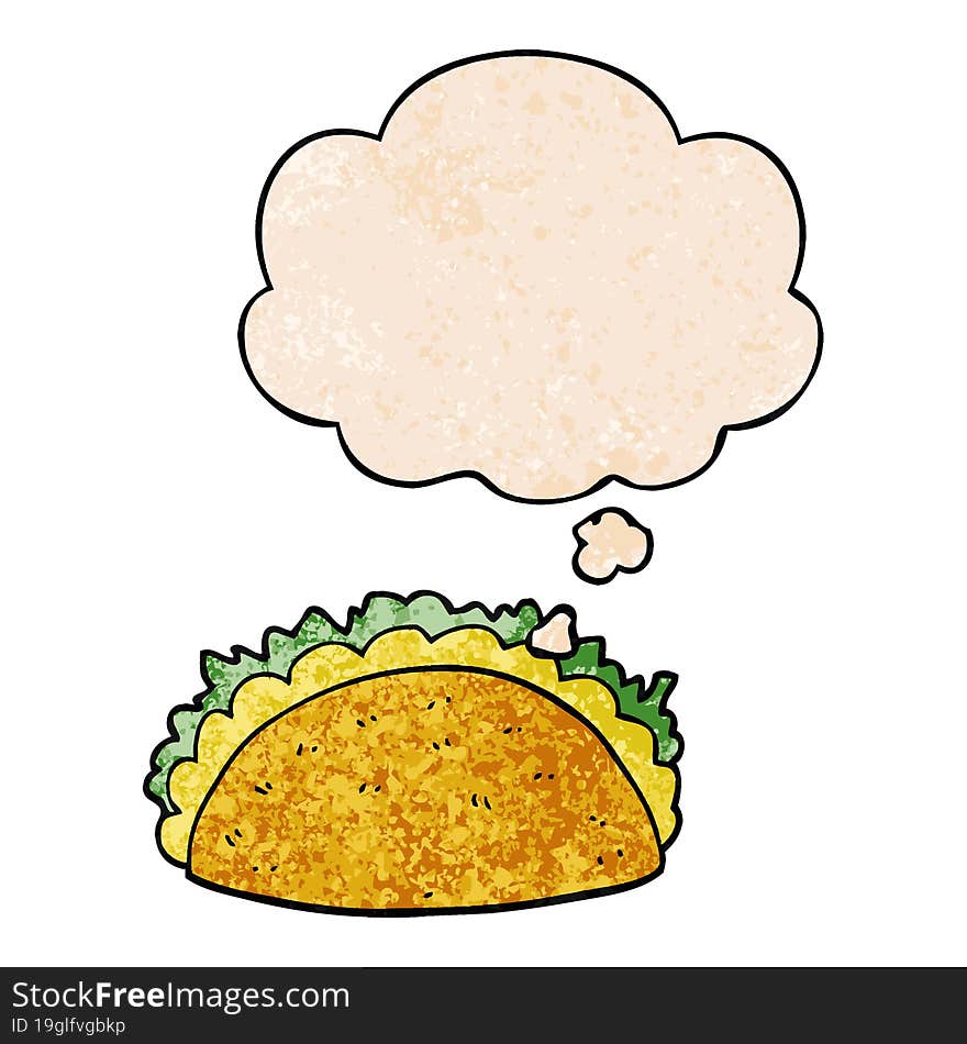 cartoon taco and thought bubble in grunge texture pattern style