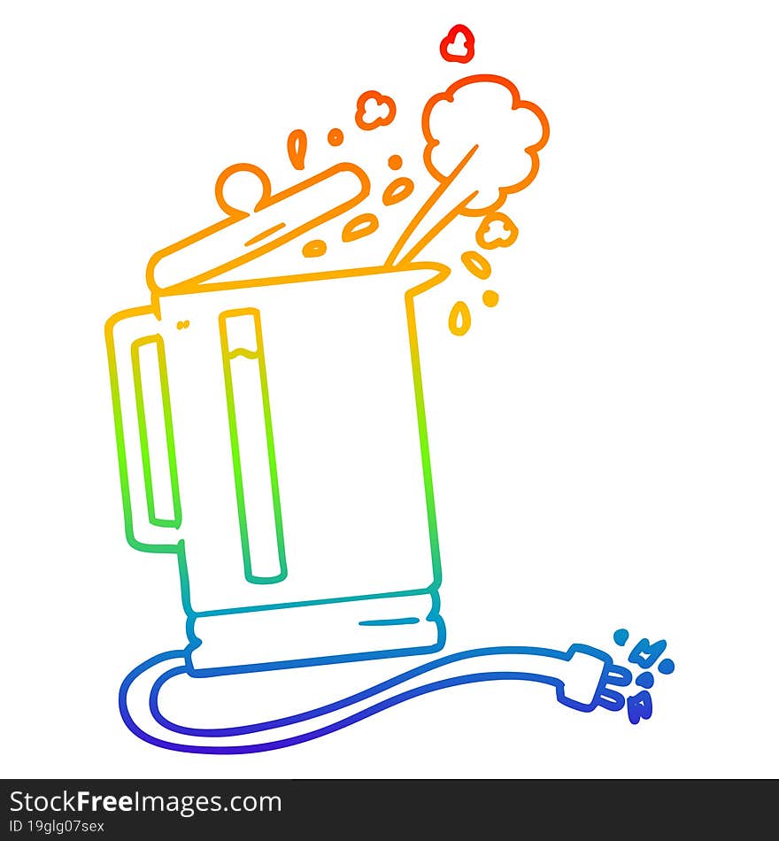 rainbow gradient line drawing of a cartoon electric kettle boiling