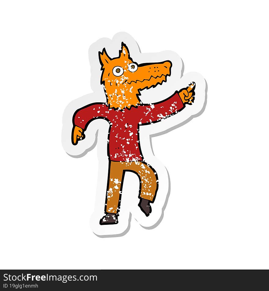 Retro Distressed Sticker Of A Cartoon Fox Man