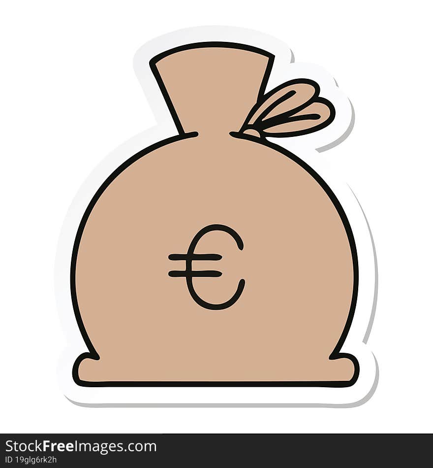 sticker of a cute cartoon bag of money