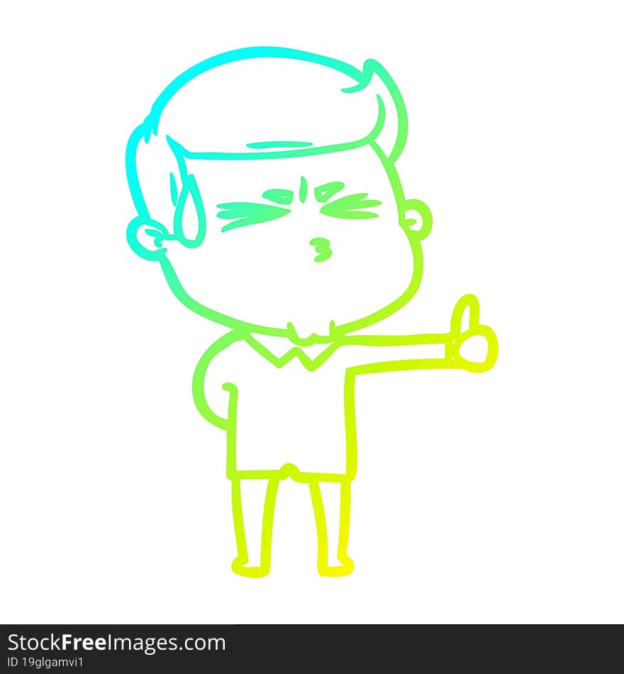 cold gradient line drawing cartoon man sweating