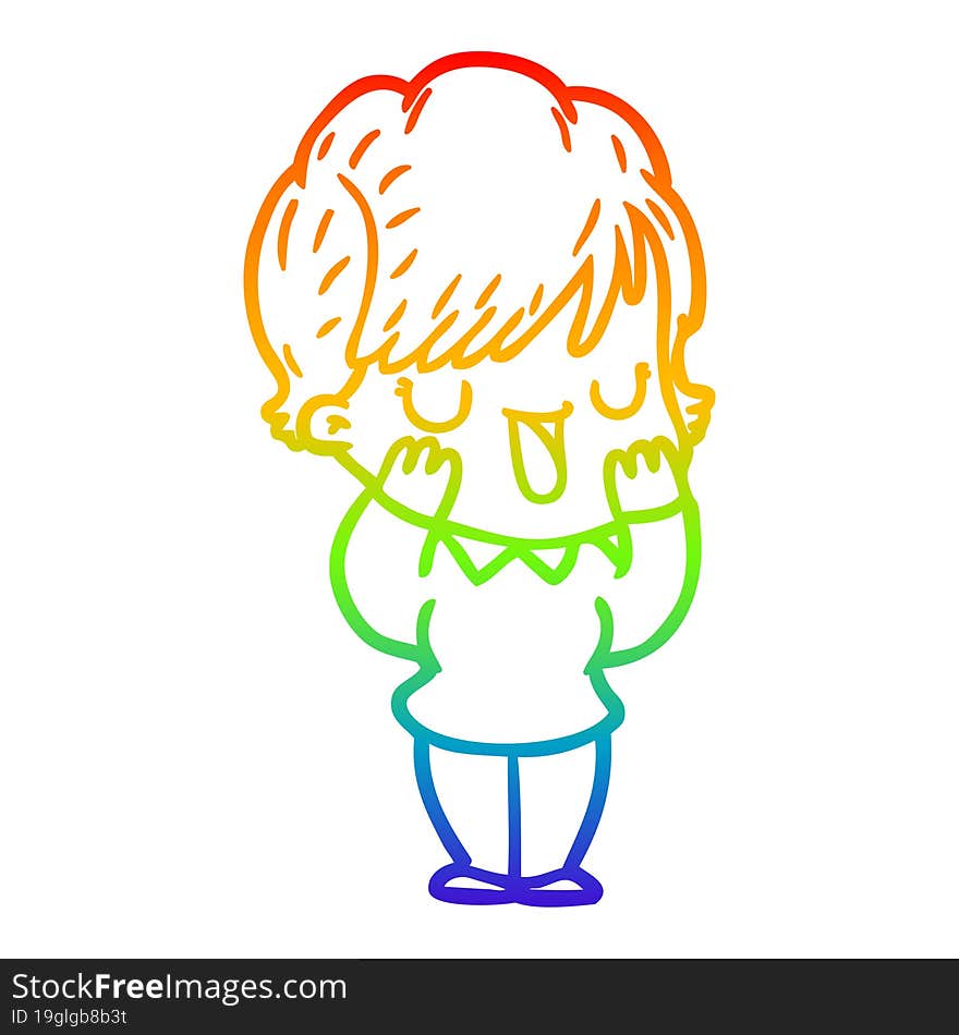 rainbow gradient line drawing of a cartoon woman talking