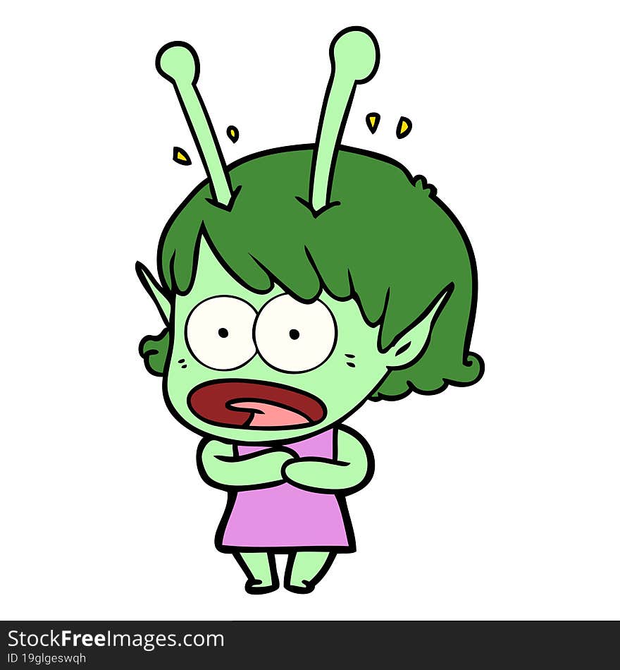 cartoon shocked alien girl. cartoon shocked alien girl