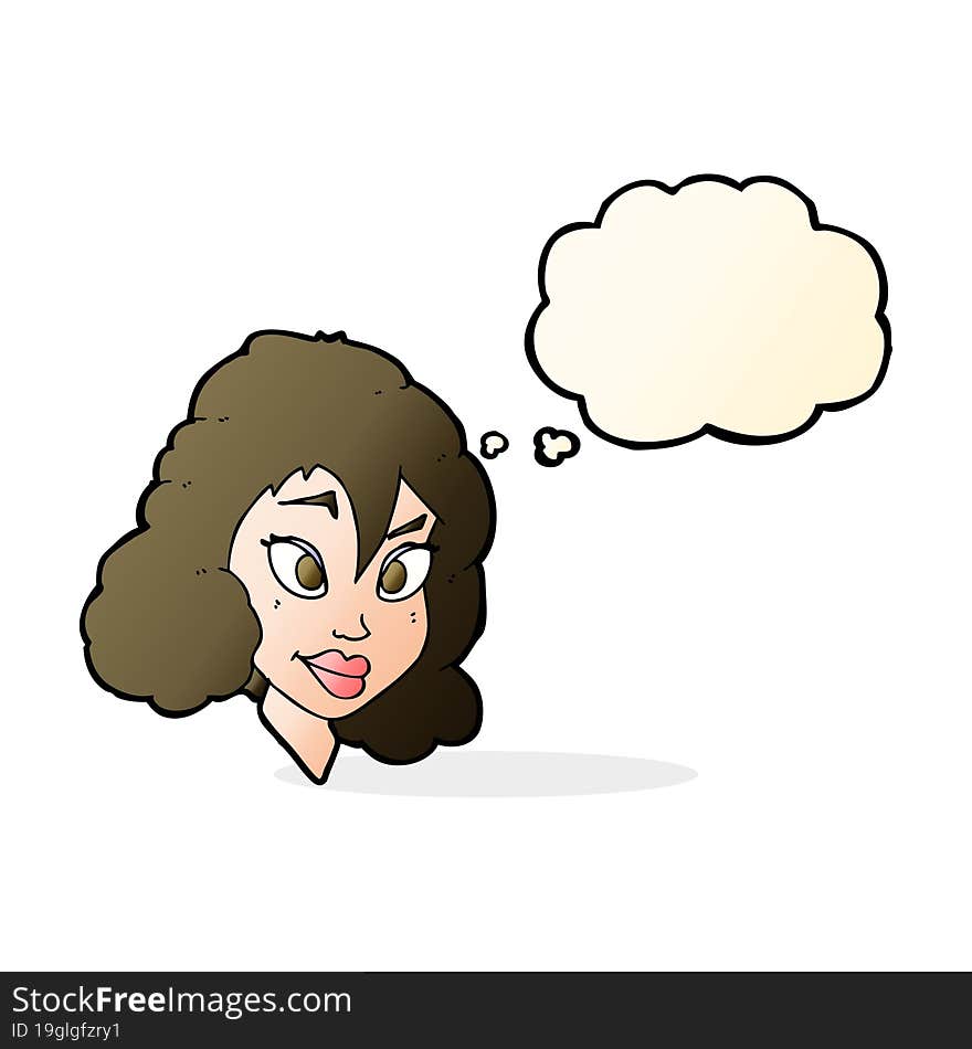 cartoon pretty woman with thought bubble