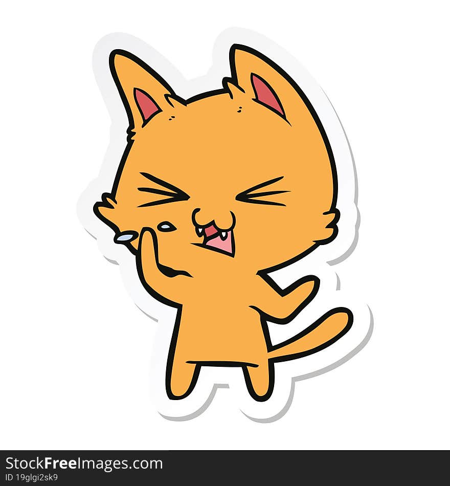 sticker of a cartoon cat hissing