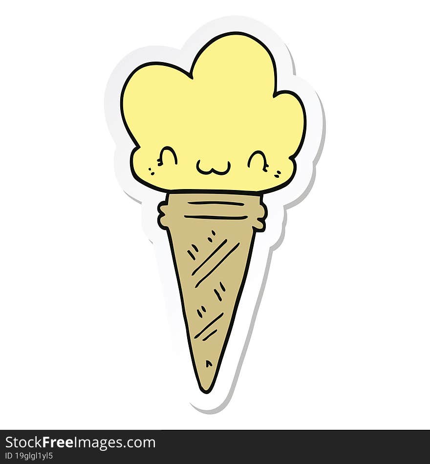 Sticker Of A Cartoon Ice Cream With Face