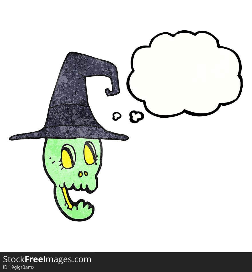 thought bubble textured cartoon skull wearing witch hat