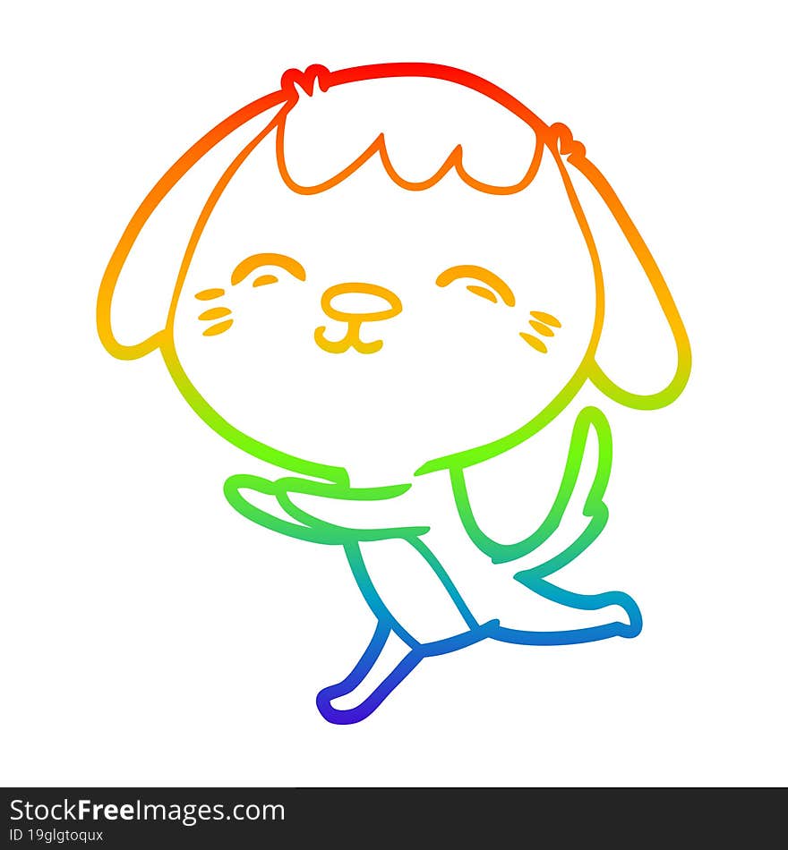 Rainbow Gradient Line Drawing Happy Cartoon Dog