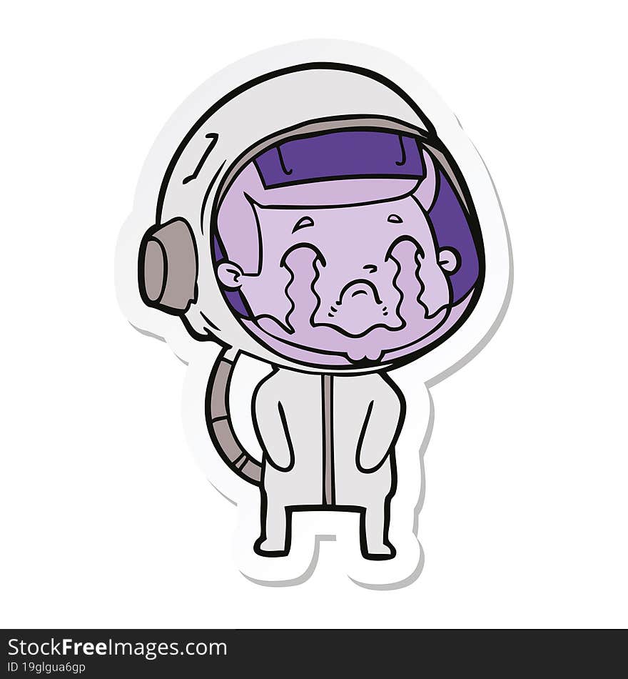 sticker of a cartoon crying astronaut