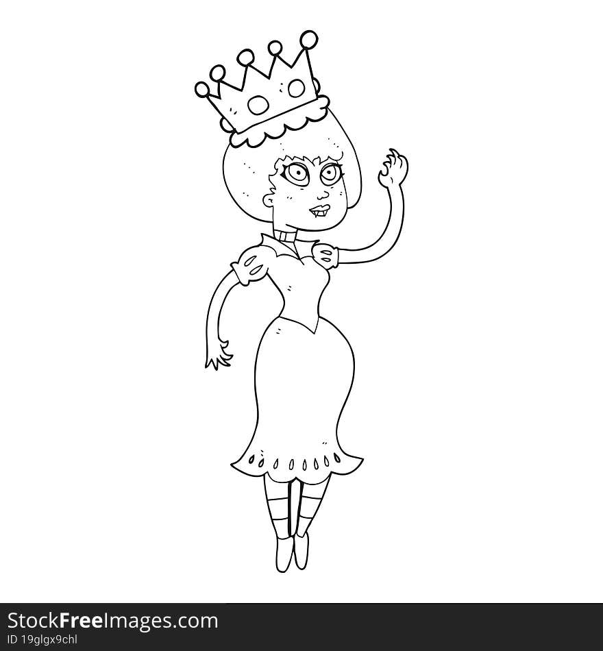 black and white cartoon vampire queen waving