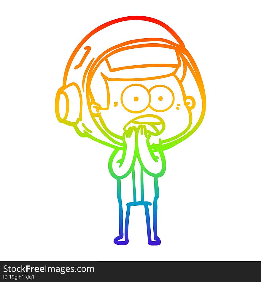 Rainbow Gradient Line Drawing Cartoon Surprised Astronaut