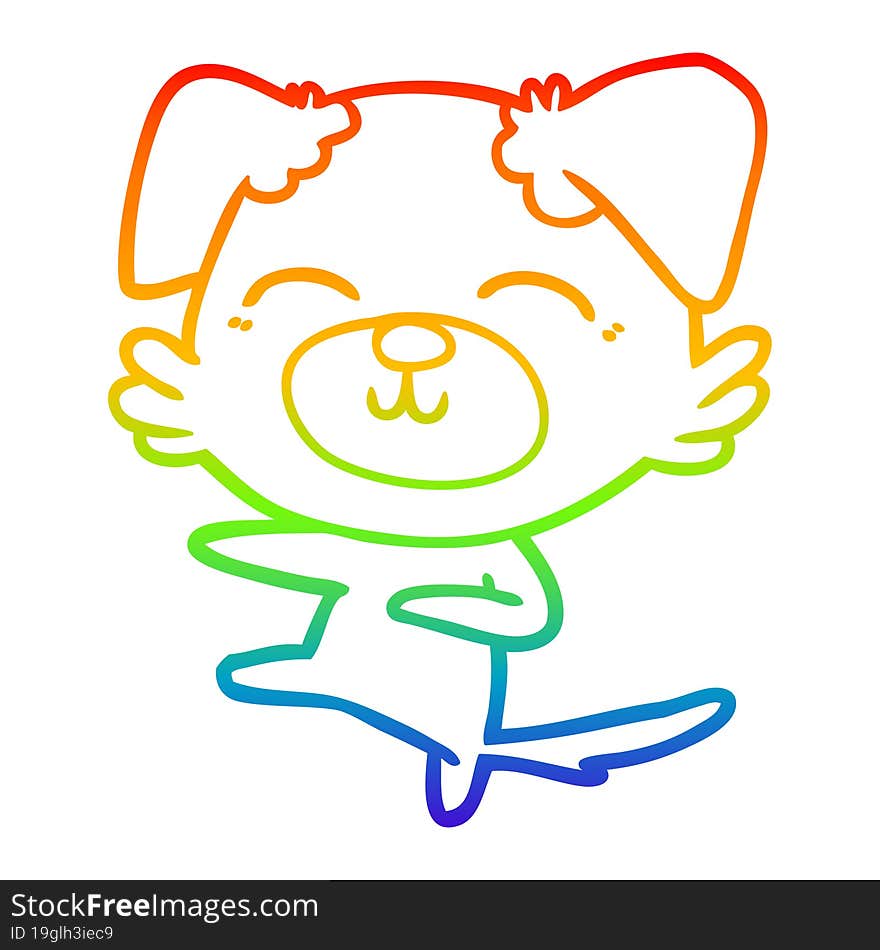 rainbow gradient line drawing cartoon dog kicking