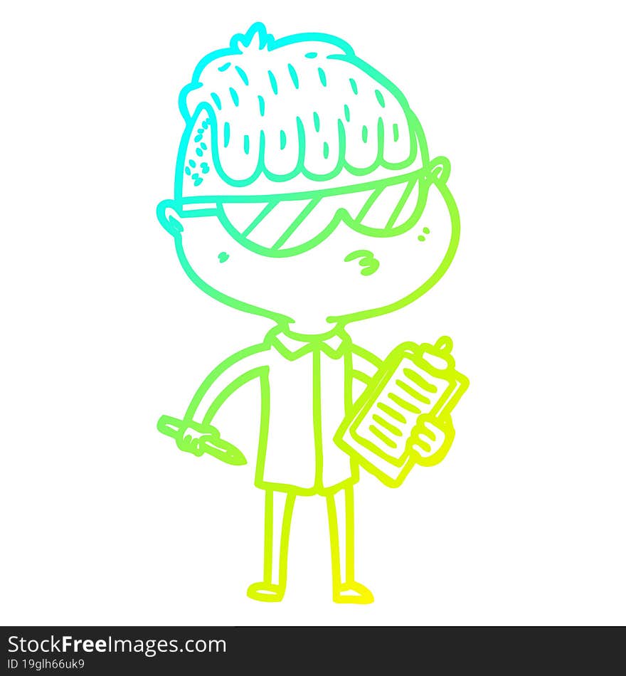 cold gradient line drawing cartoon boy wearing sunglasses