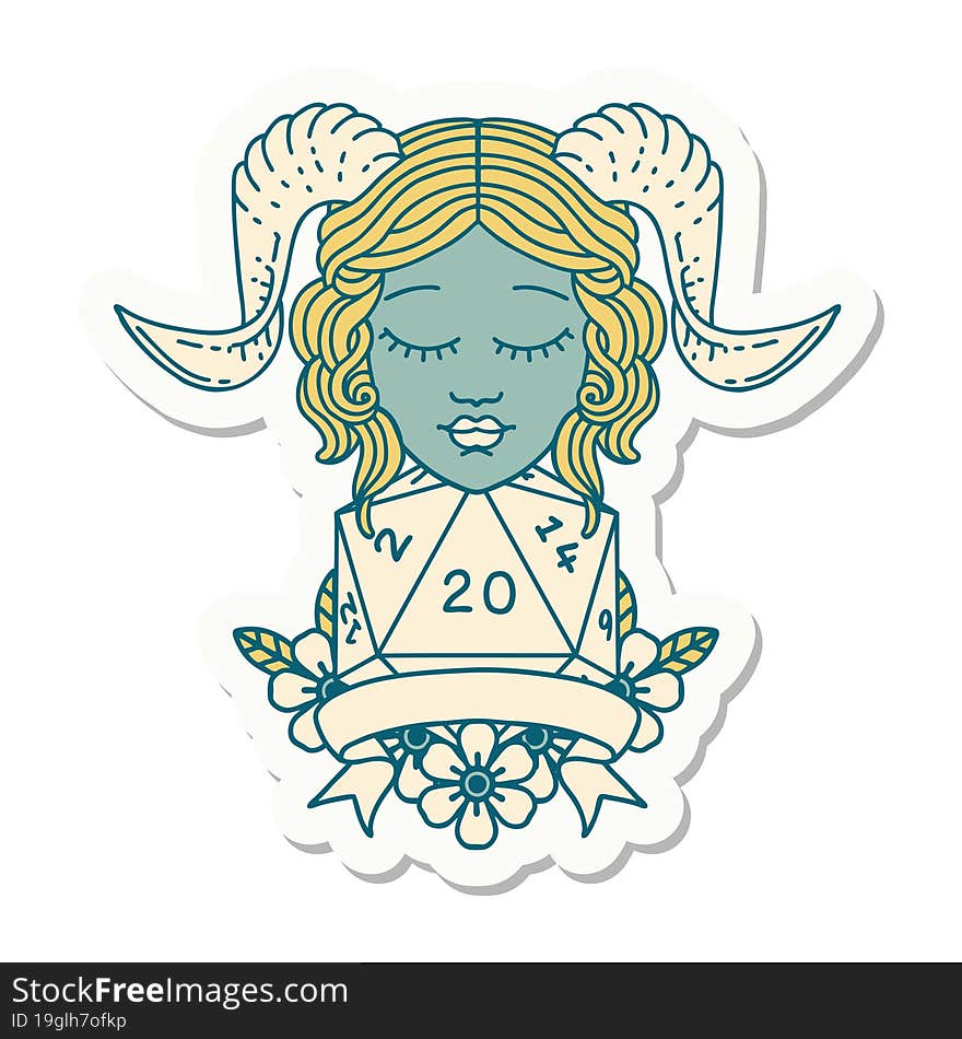 sticker of a tiefling with natural 20 D20 roll. sticker of a tiefling with natural 20 D20 roll