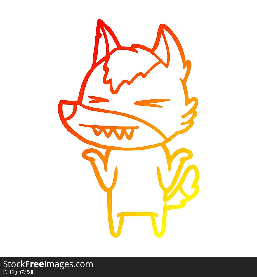 Warm Gradient Line Drawing Angry Wolf Cartoon