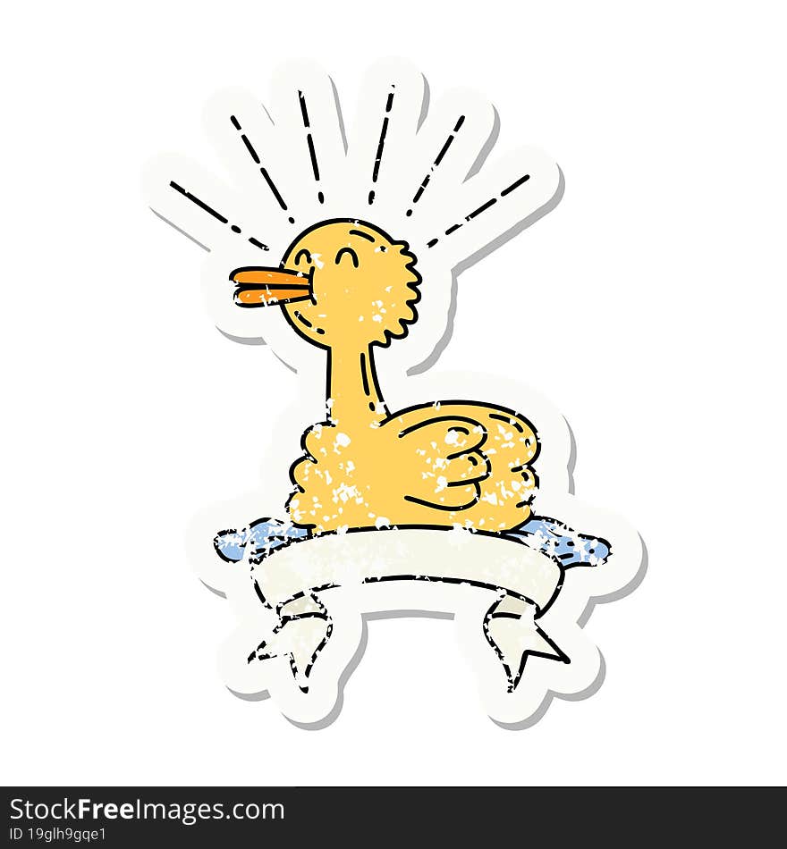 grunge sticker of tattoo style swimming duck