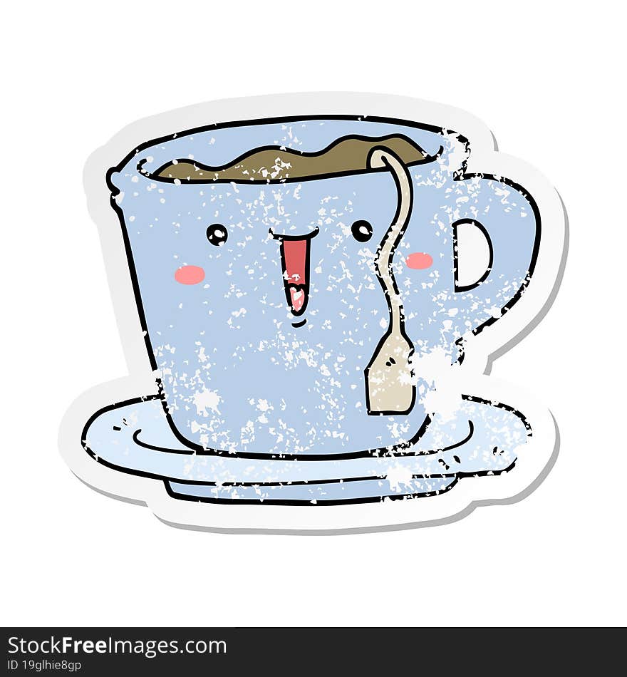 distressed sticker of a cute cartoon cup and saucer