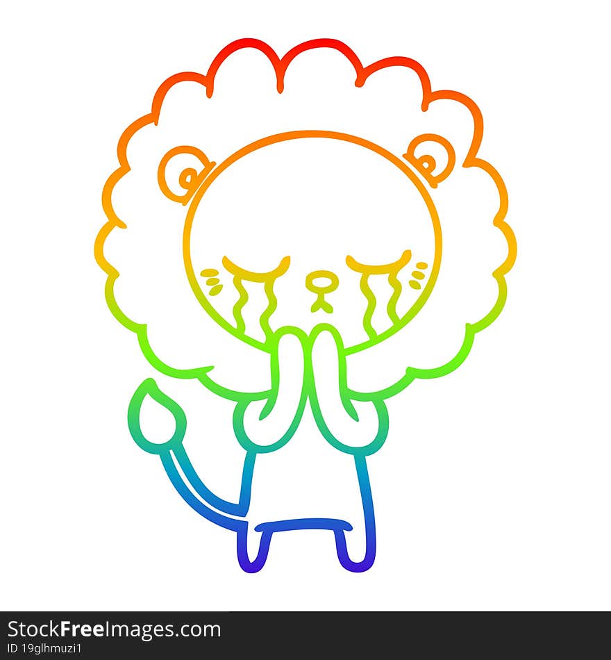 rainbow gradient line drawing crying cartoon lion