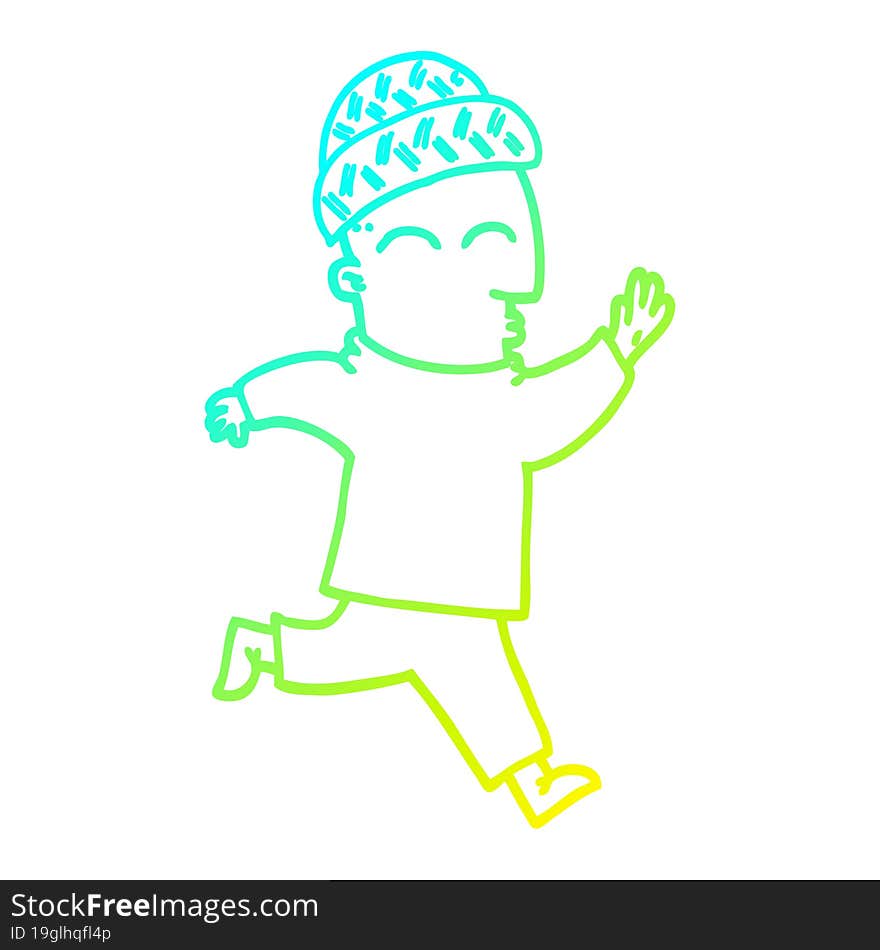 cold gradient line drawing cartoon man wearing hat