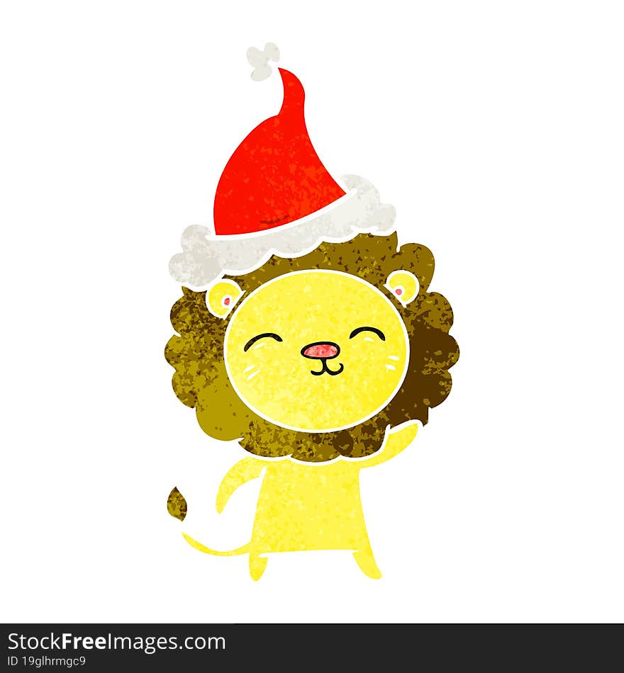 Retro Cartoon Of A Lion Wearing Santa Hat