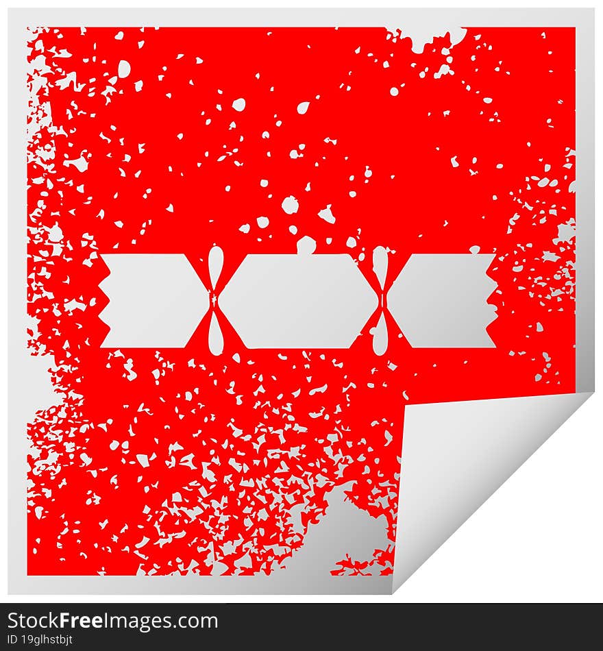 distressed square peeling sticker symbol of a christmas cracker